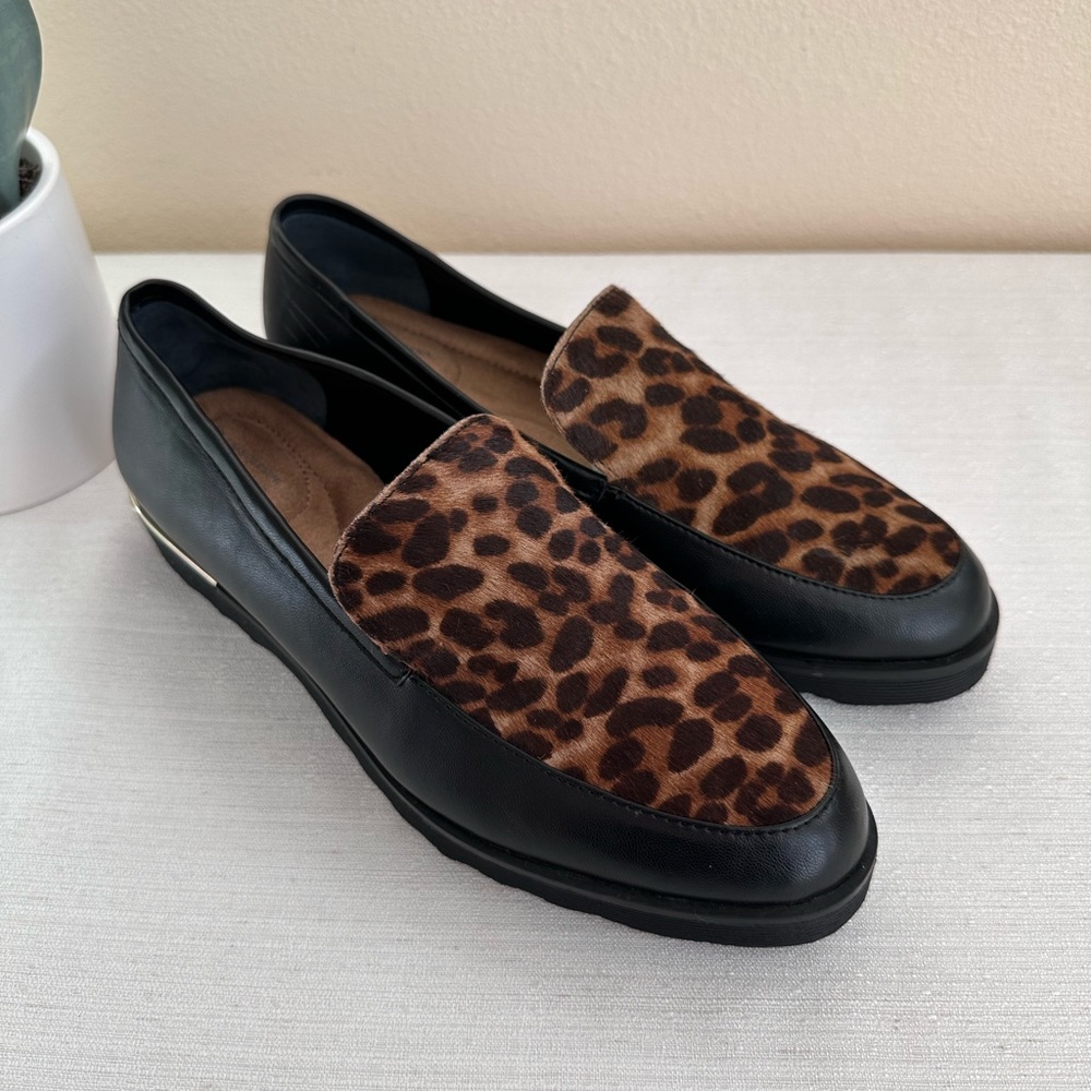 Giani Bernini Garreth Black Leopard Calf Hair Platform Loafers Women’s 8M